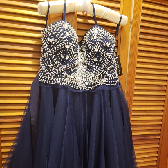 Beutiful dark blue prom dress size 6 - Picture 1 of 8